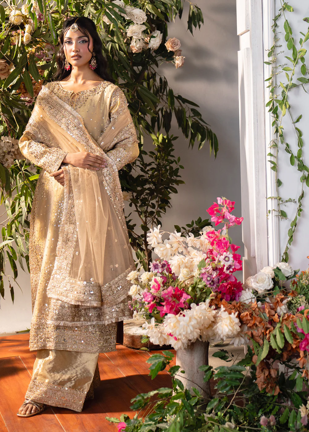 Beige Embroidered Party Suit for Women Ireland - Image 11