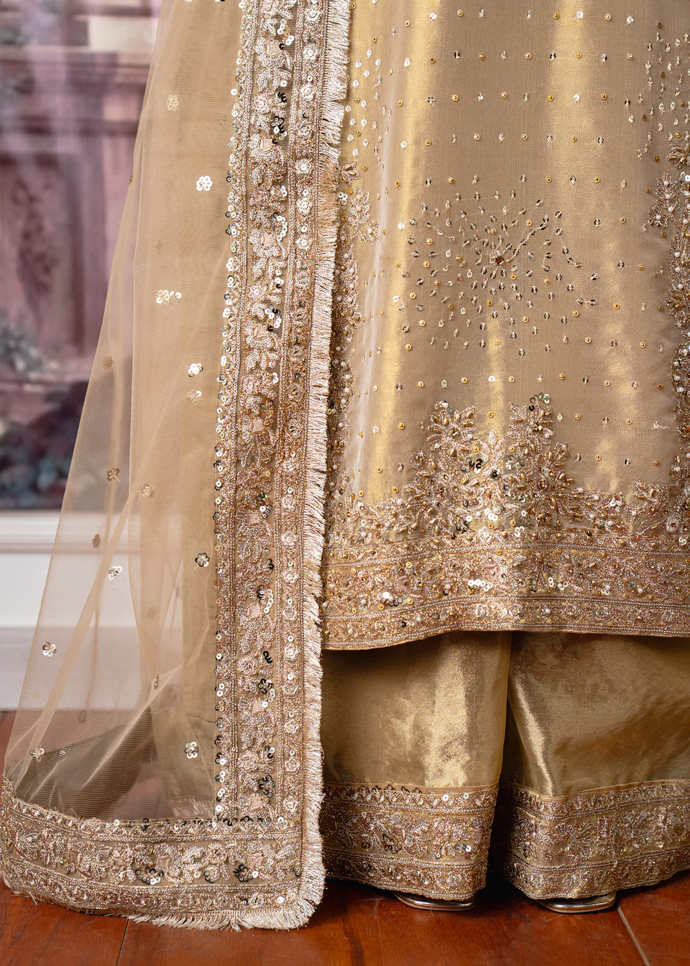 Beige Embroidered Party Suit for Women Ireland - Image 2