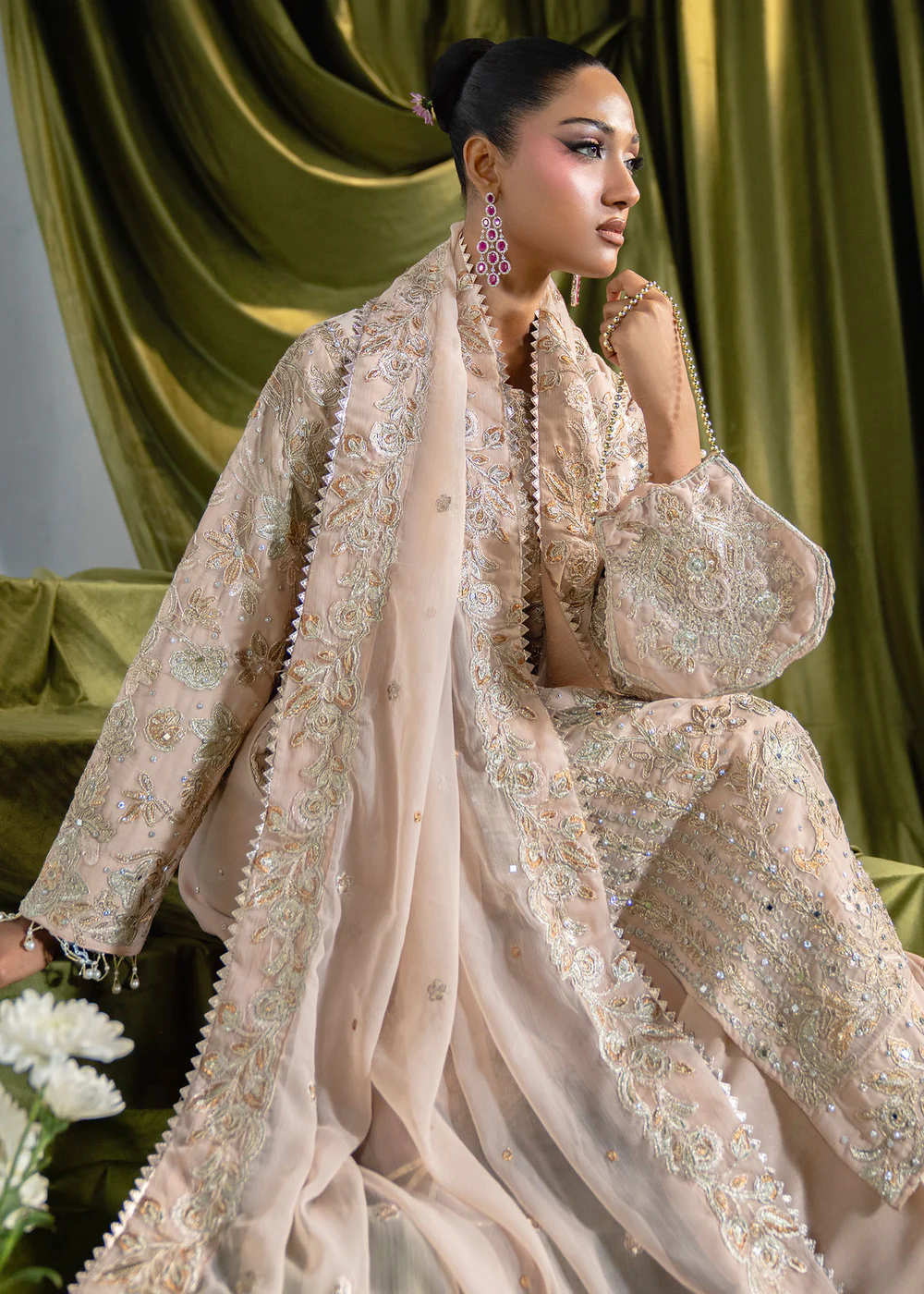 Cream Embroidered Kurta Suit for Women Ireland - Image 9