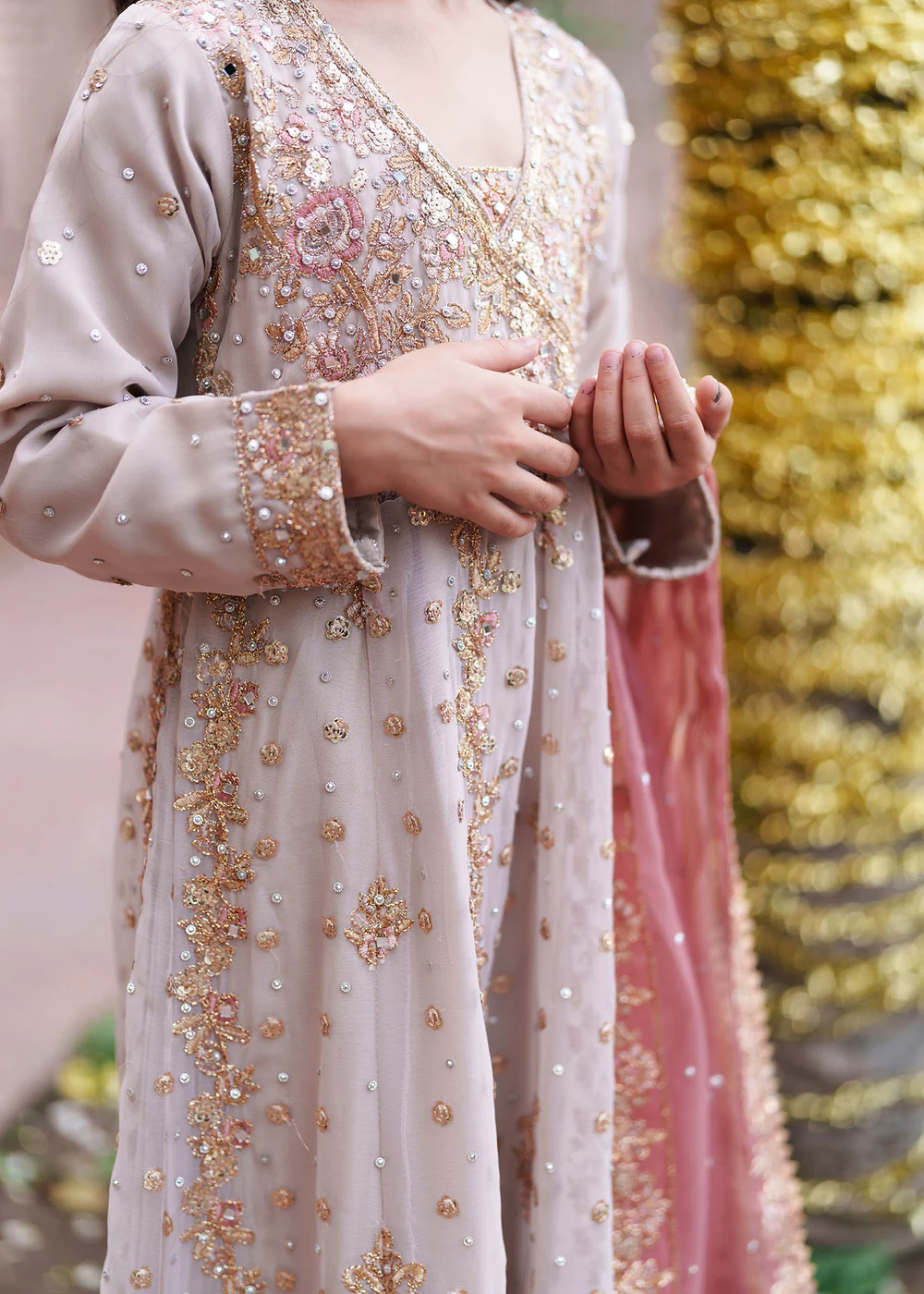 Beige Embroidered Pishwas Suit for Women Ireland - Image 11