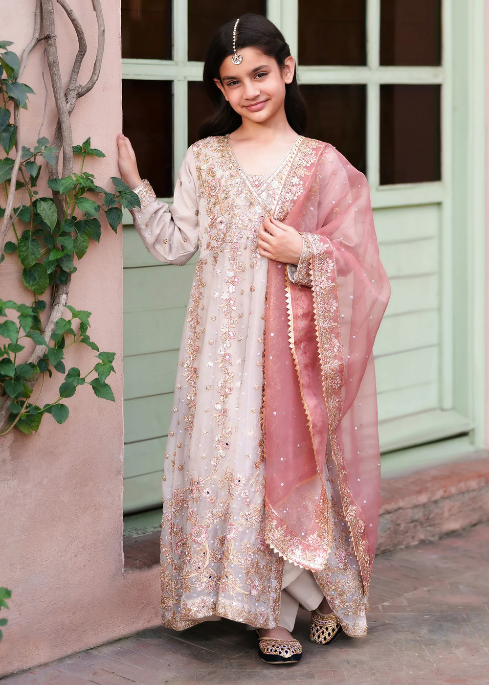 Beige Embroidered Pishwas Suit for Women Ireland - Image 5