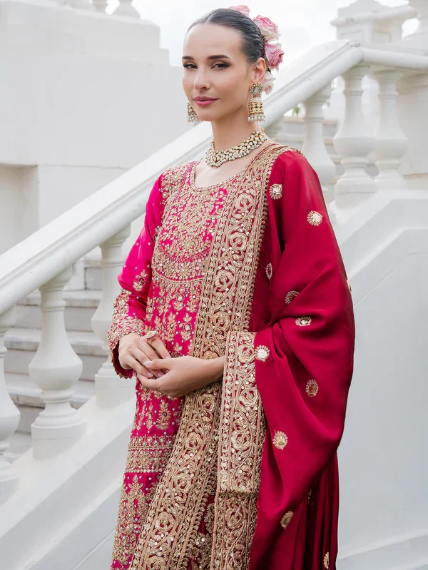 uchsia Charmuse 3PC Festive Embroidered Suit Set