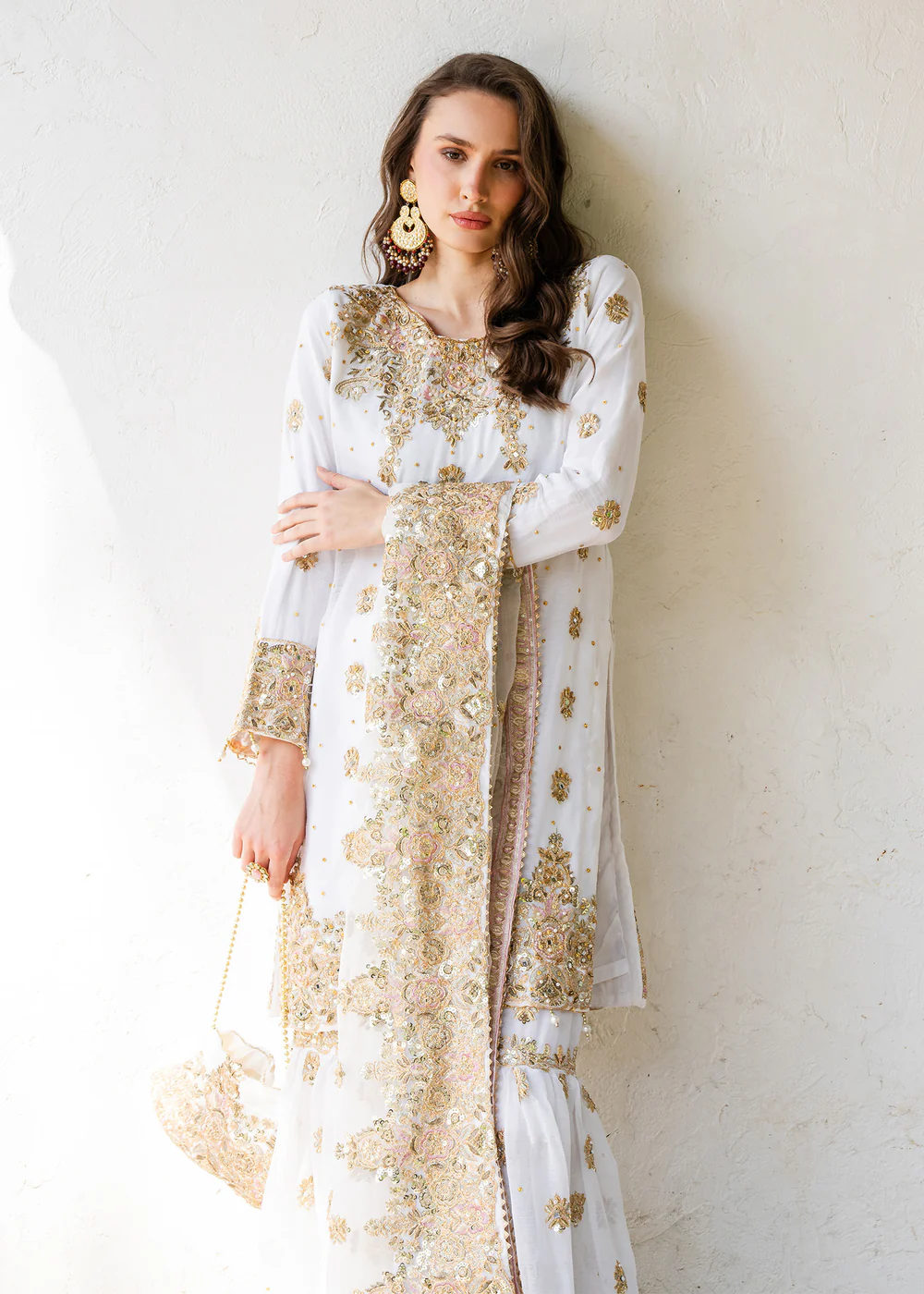 Ivory Chiffon Gharara Suit with Organza Dupatta Set - Image 10