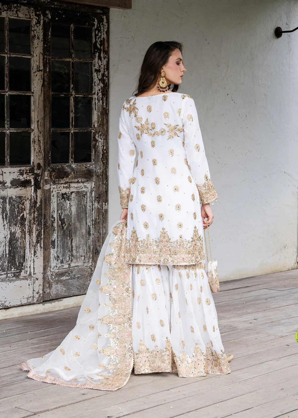 Ivory Chiffon Gharara Suit with Organza Dupatta Set - Image 8