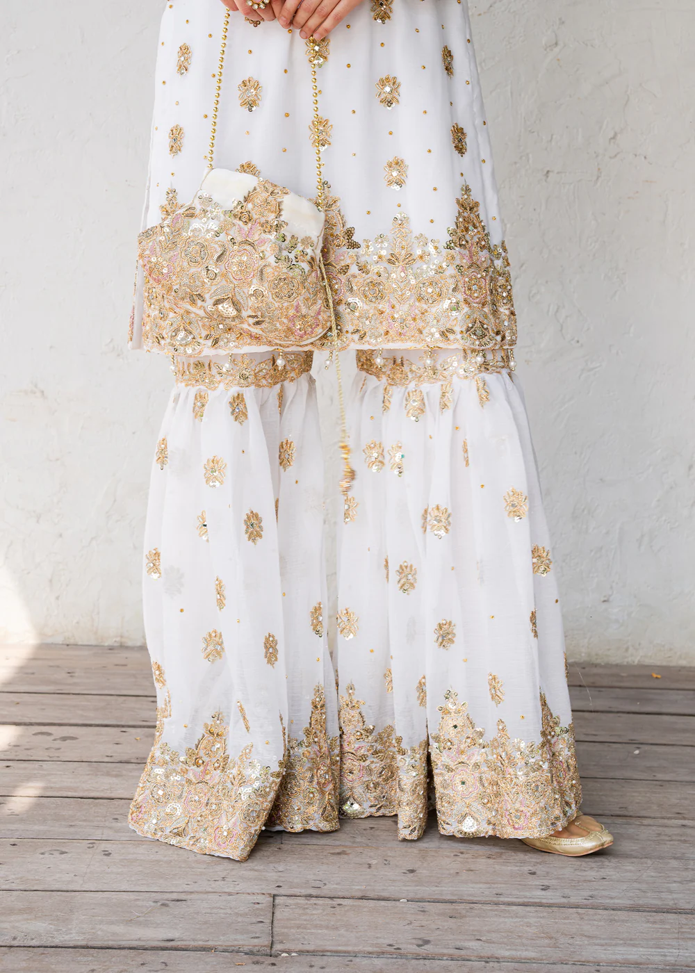 Ivory Chiffon Gharara Suit with Organza Dupatta Set - Image 5