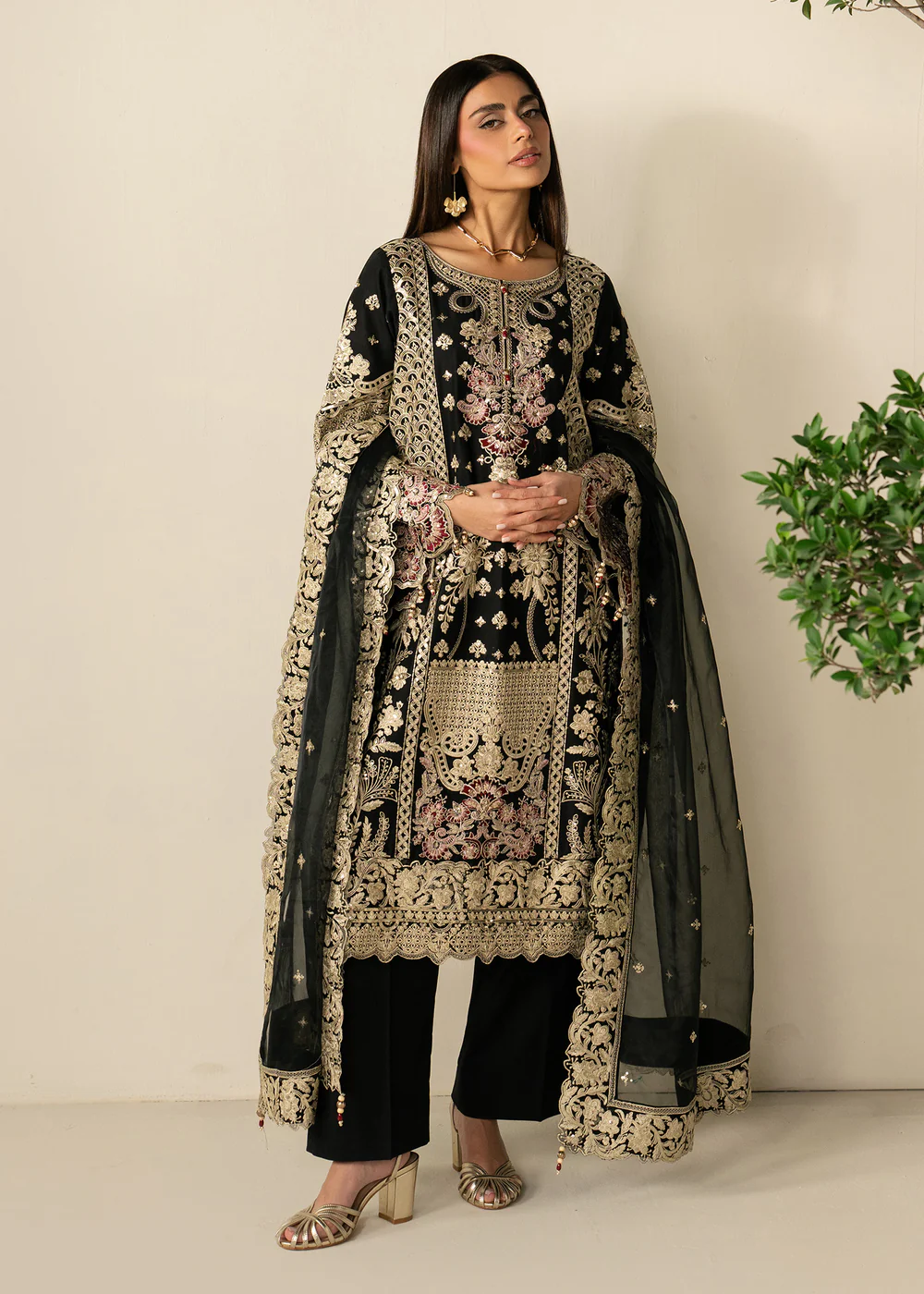 Black Embroidered Lawn Straight Kurta Suit with Dupatta - Image 10