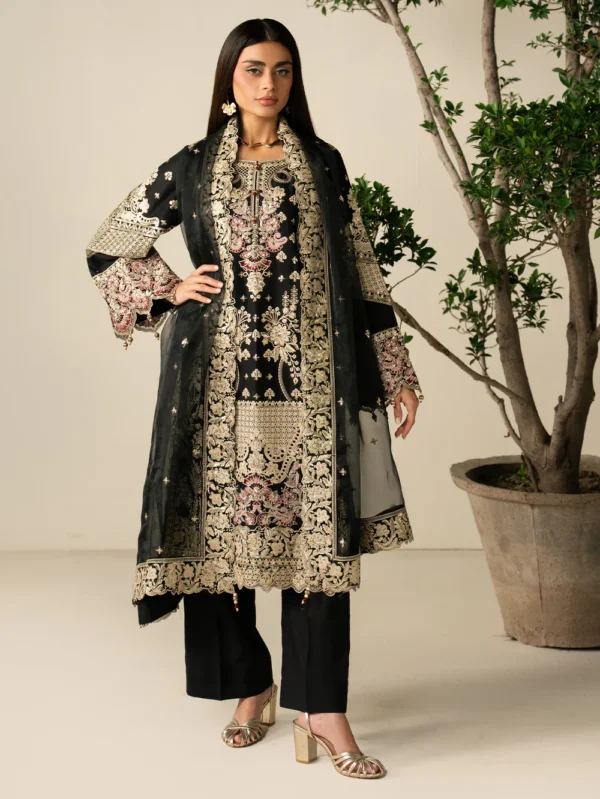 Black Embroidered Lawn Straight Kurta Suit with Dupatta