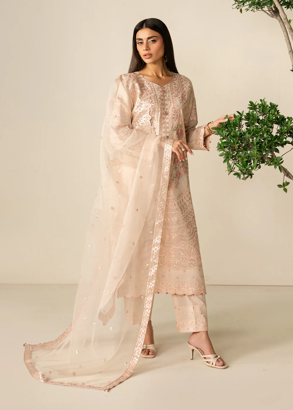 Blush Pink Lawn Straight Kurta Suit with Dupatta - Image 5