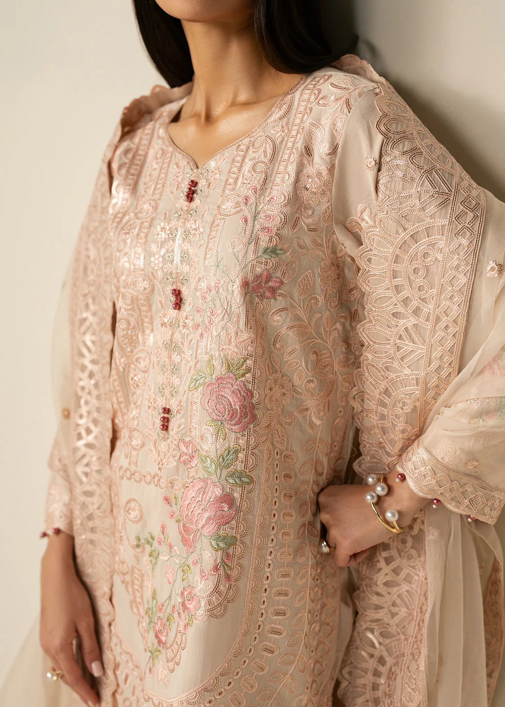 Blush Pink Lawn Straight Kurta Suit with Dupatta - Image 4
