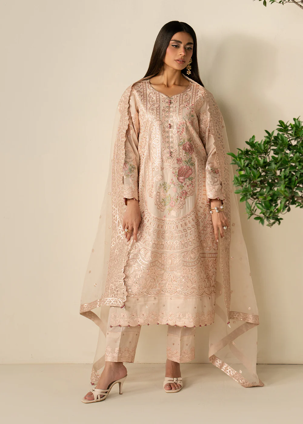 Blush Pink Lawn Straight Kurta Suit with Dupatta - Image 2