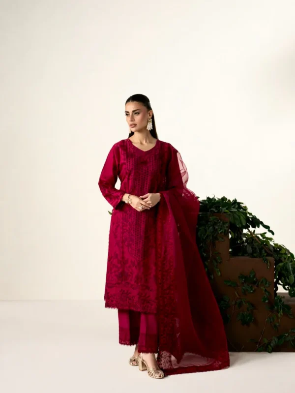 Maroon Lawn Straight Kurta Suit with Elegant Dupatta