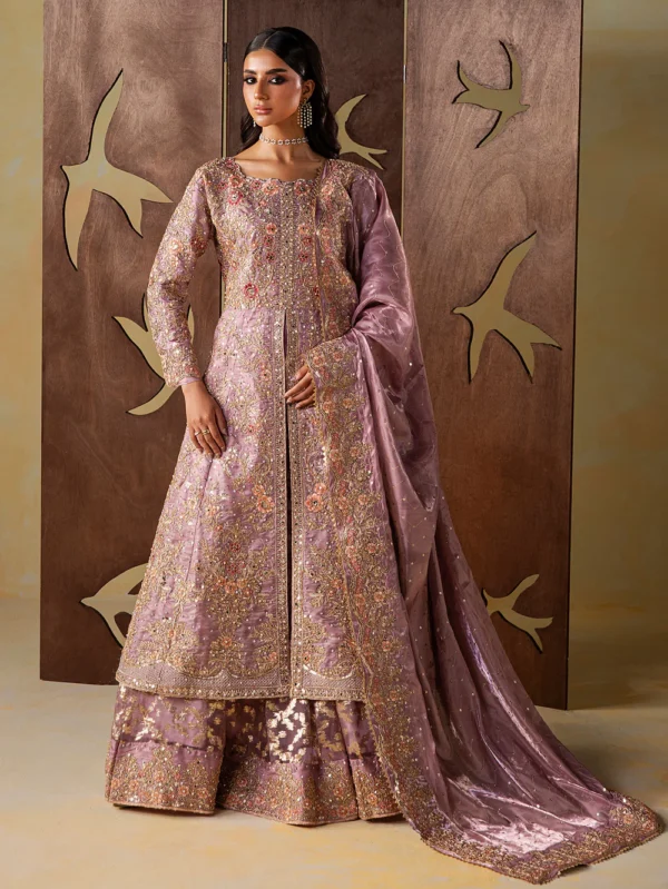 Mauve Embroidered Organza Lehenga Suit with Silk Dupatta