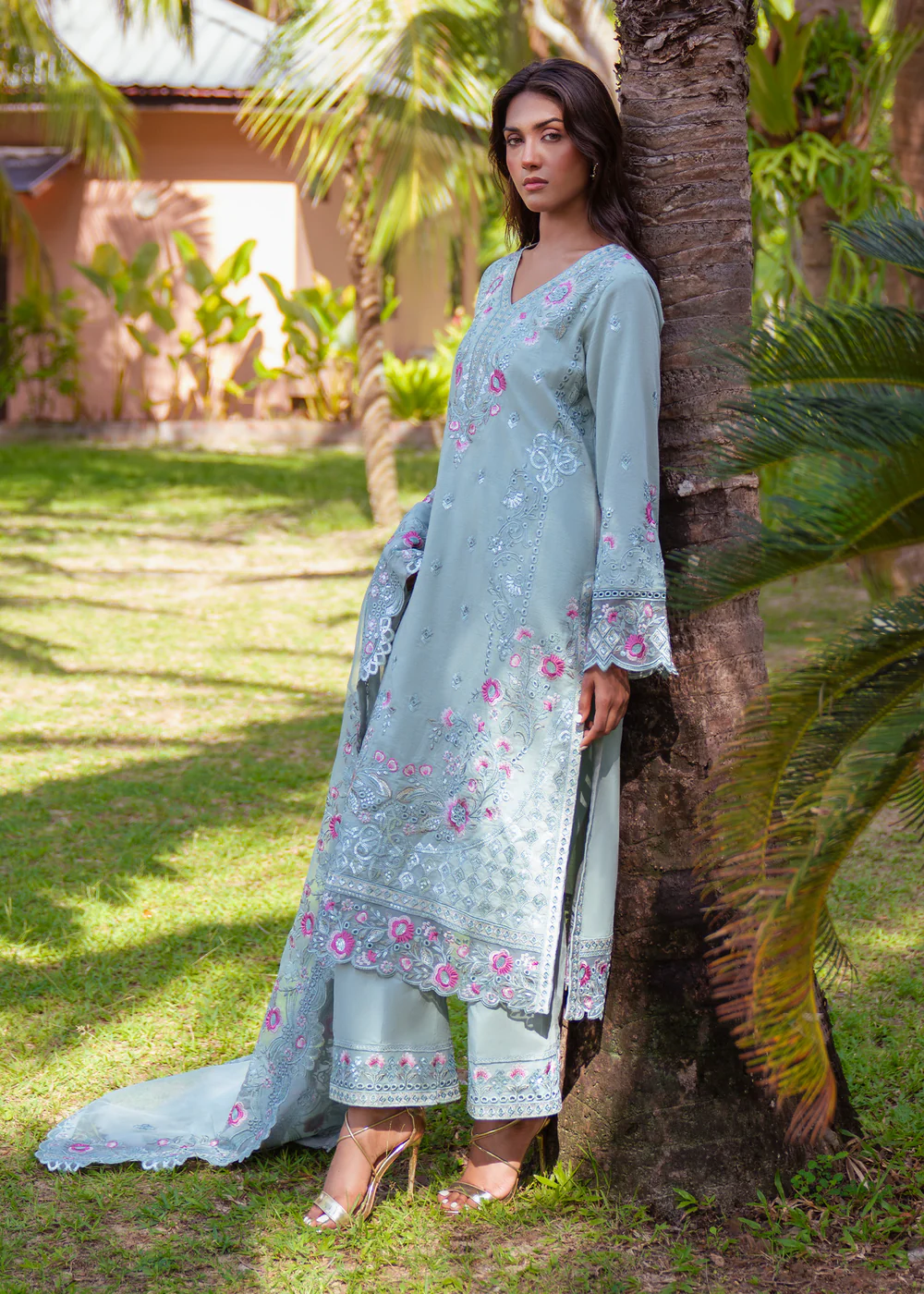 Mint Green Embroidered Lawn Suit Ireland Festive Wear - Image 10