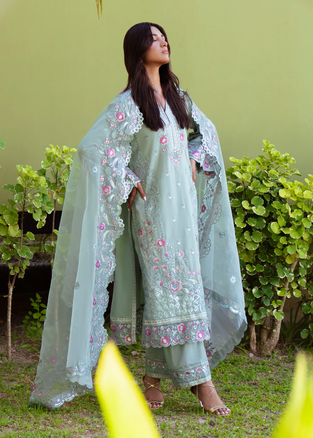 Mint Green Embroidered Lawn Suit Ireland Festive Wear - Image 8
