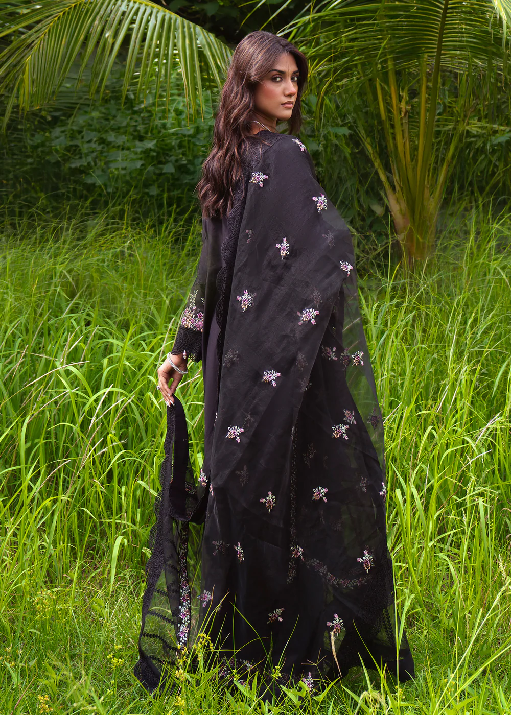 Black Embroidered Cambric Suit Ireland Party Wear - Image 5