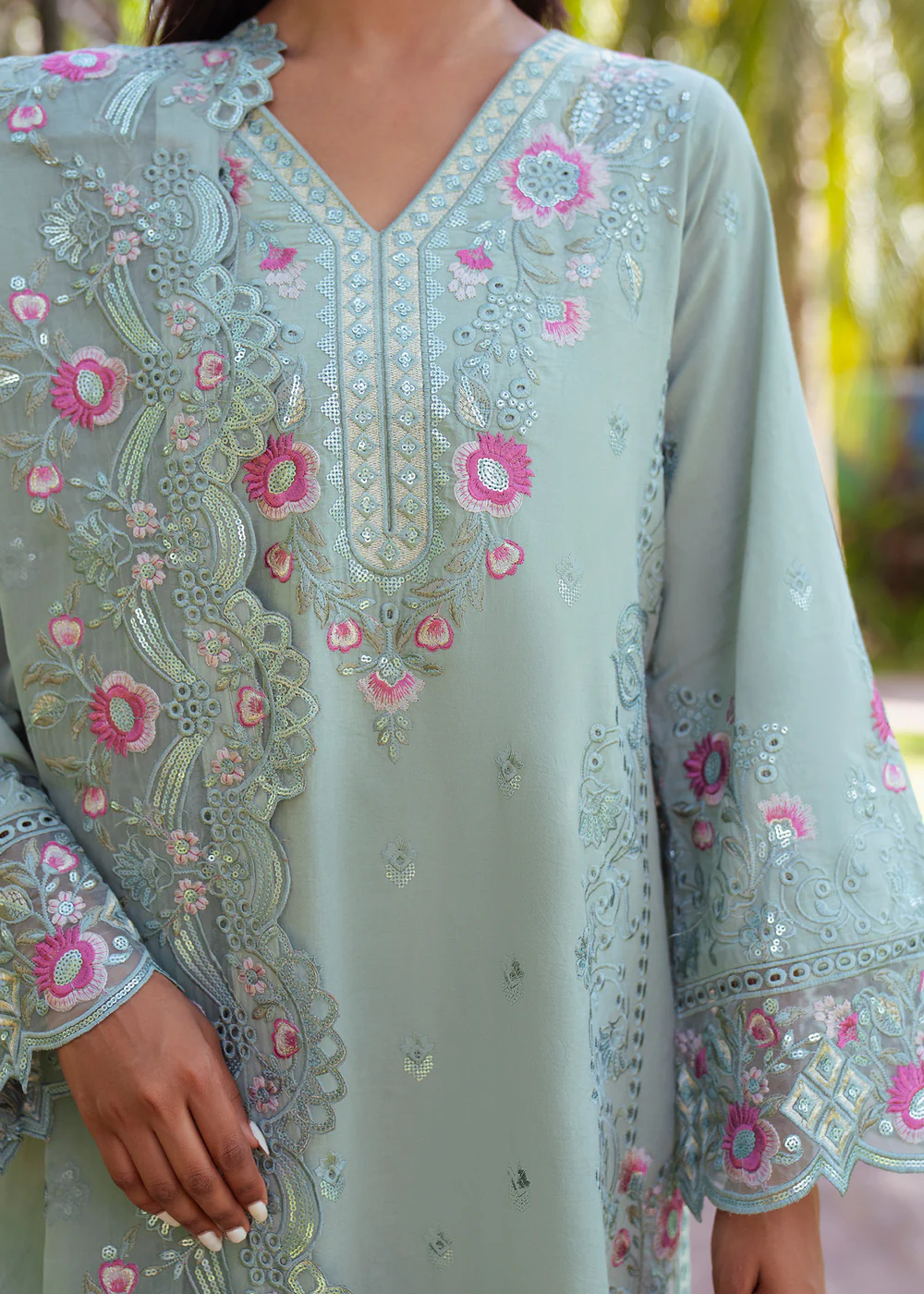 Mint Green Embroidered Lawn Suit Ireland Festive Wear - Image 6