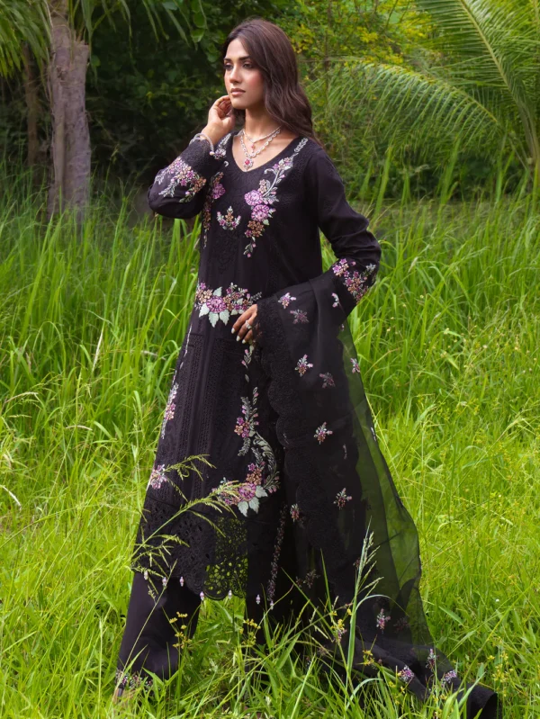 Black Embroidered Cambric Suit Ireland Party Wear