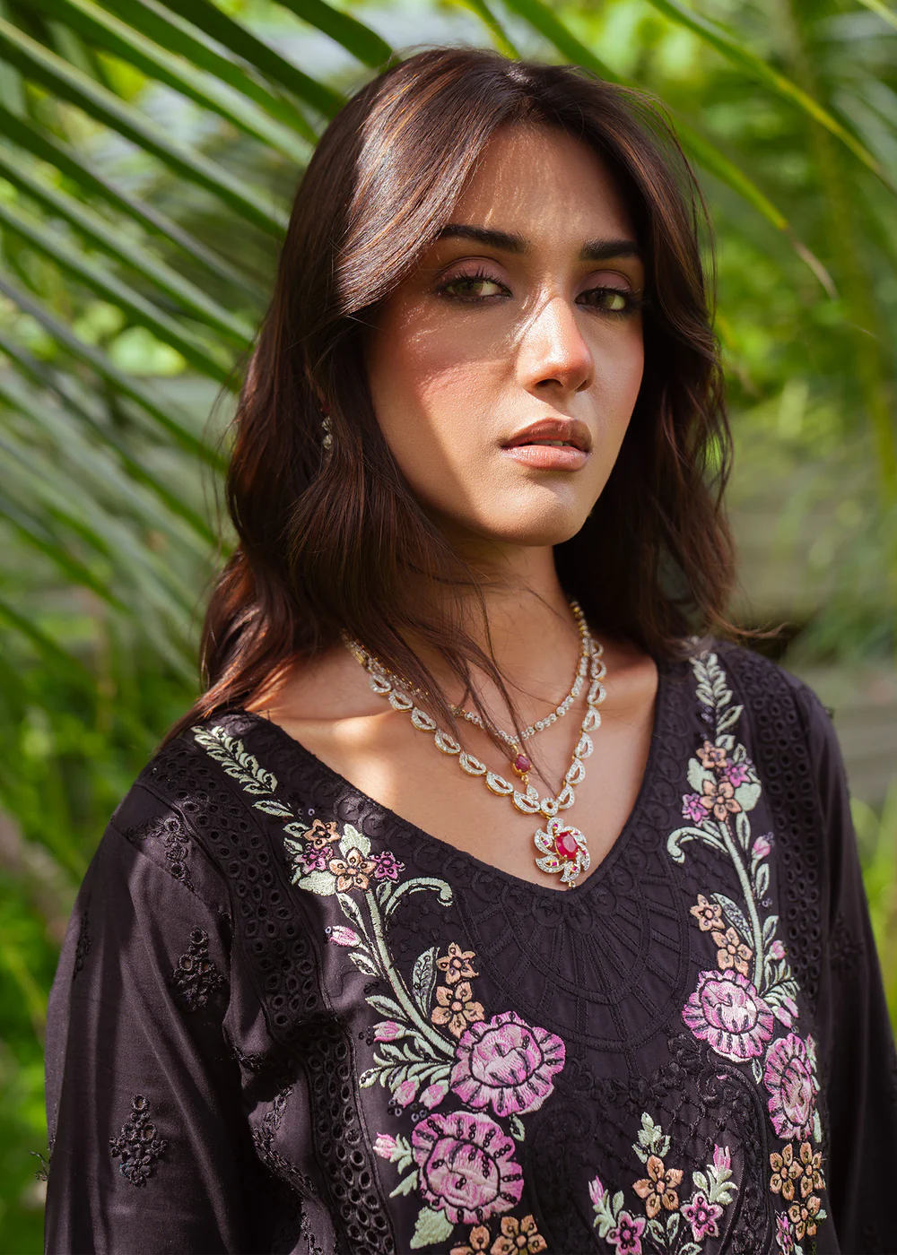 Black Embroidered Cambric Suit Ireland Party Wear - Image 3