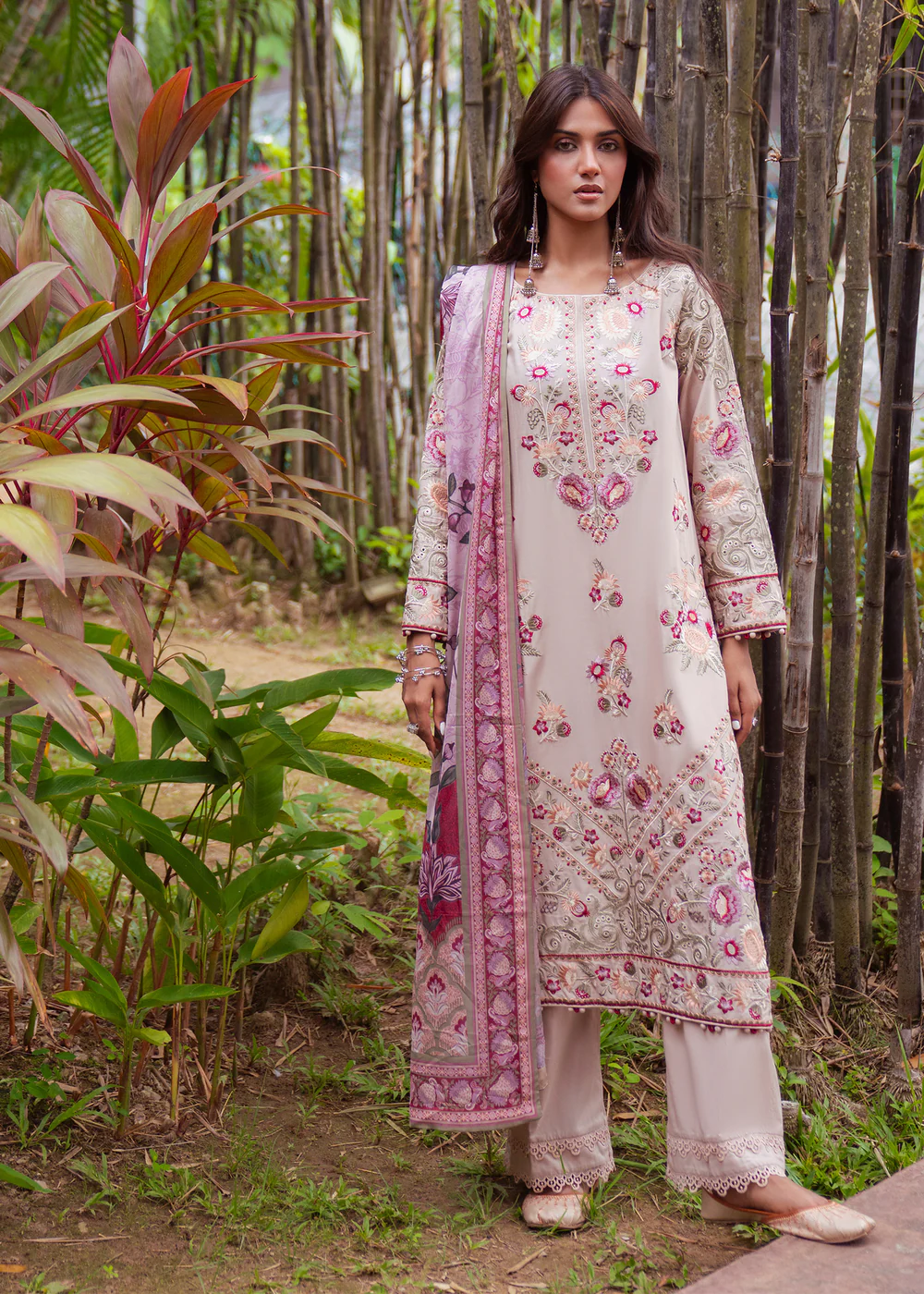 Beige Embroidered Lawn Suit with Silk Dupatta Ireland - Image 11
