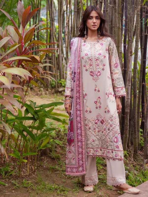 Beige Embroidered Lawn Suit with Silk Dupatta Ireland