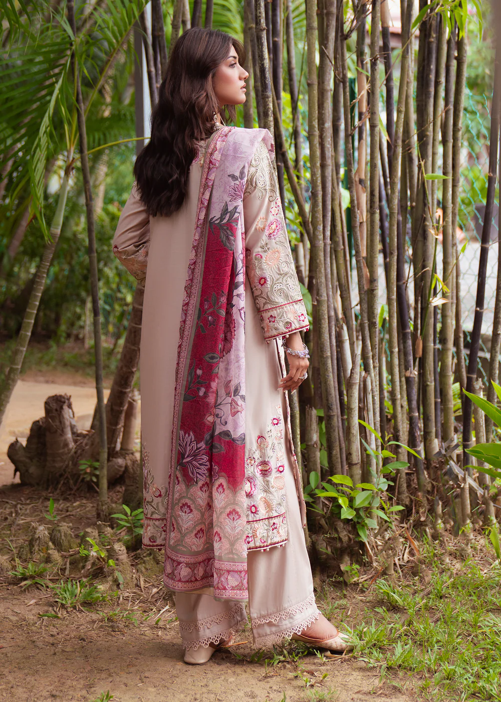 Beige Embroidered Lawn Suit with Silk Dupatta Ireland - Image 8