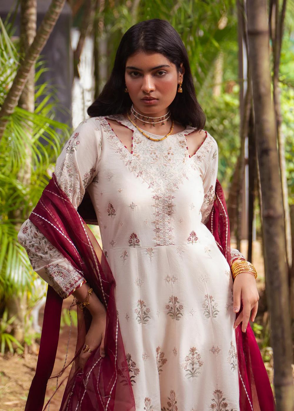 Ivory Embroidered Lawn Maxi Suit with Dupatta Ireland - Image 10