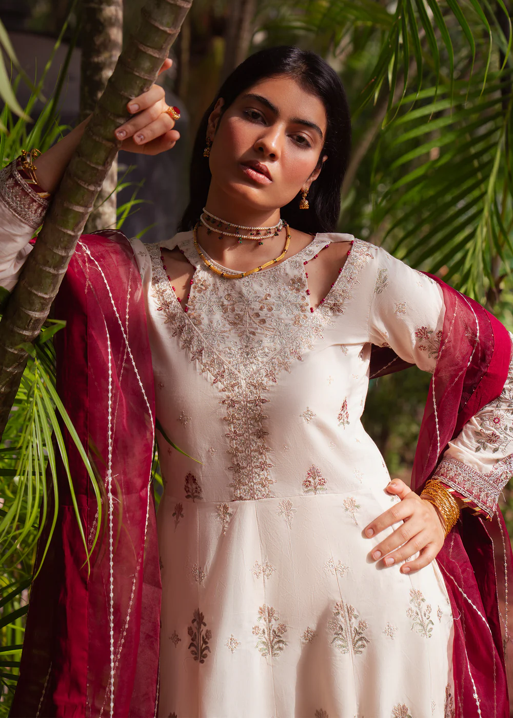 Ivory Embroidered Lawn Maxi Suit with Dupatta Ireland - Image 3
