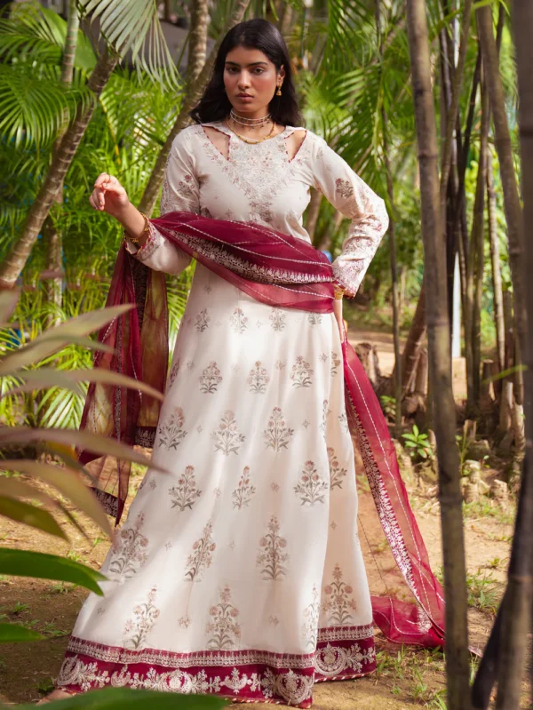 Ivory Embroidered Lawn Maxi Suit with Dupatta Ireland