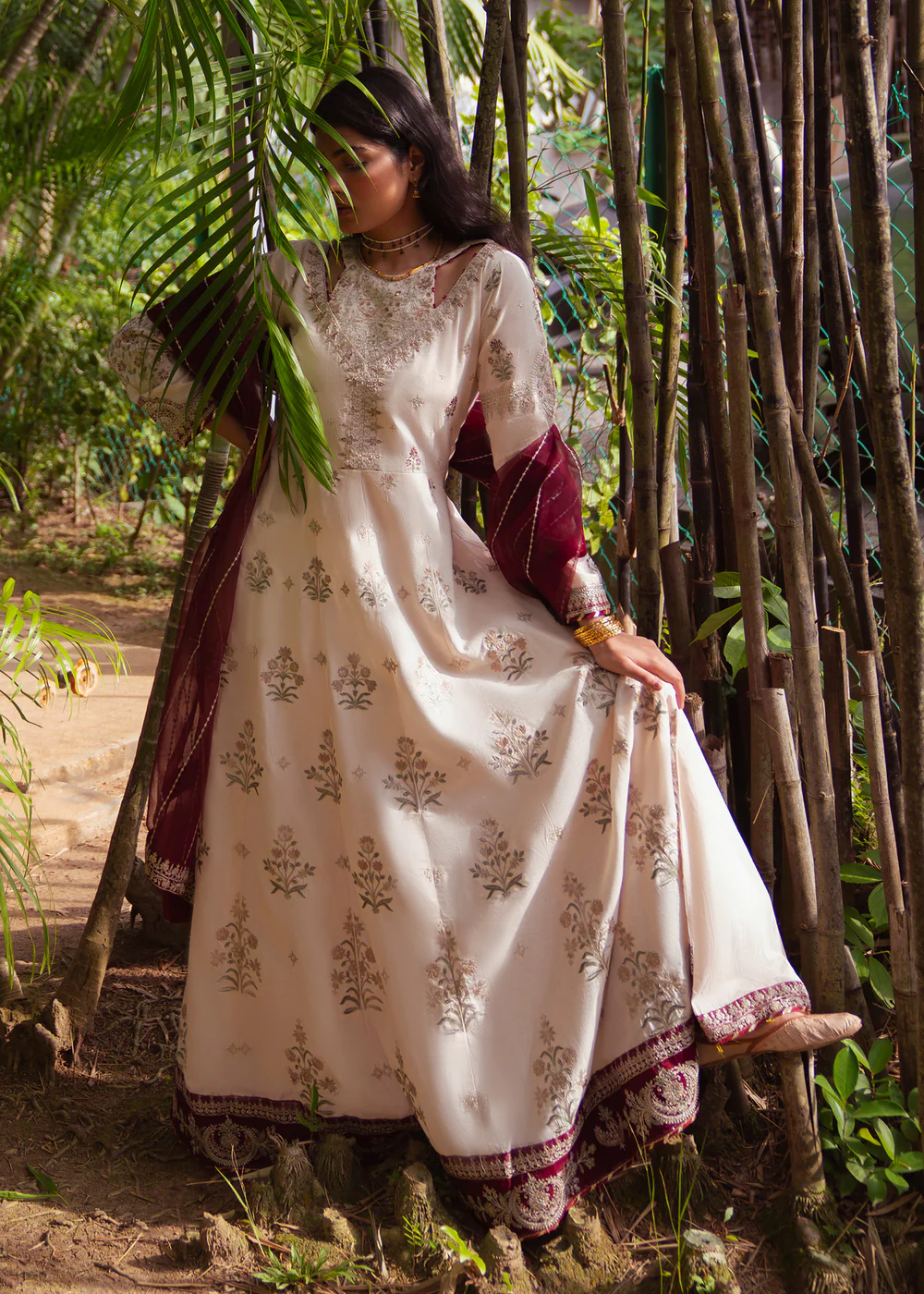 Ivory Embroidered Lawn Maxi Suit with Dupatta Ireland - Image 8