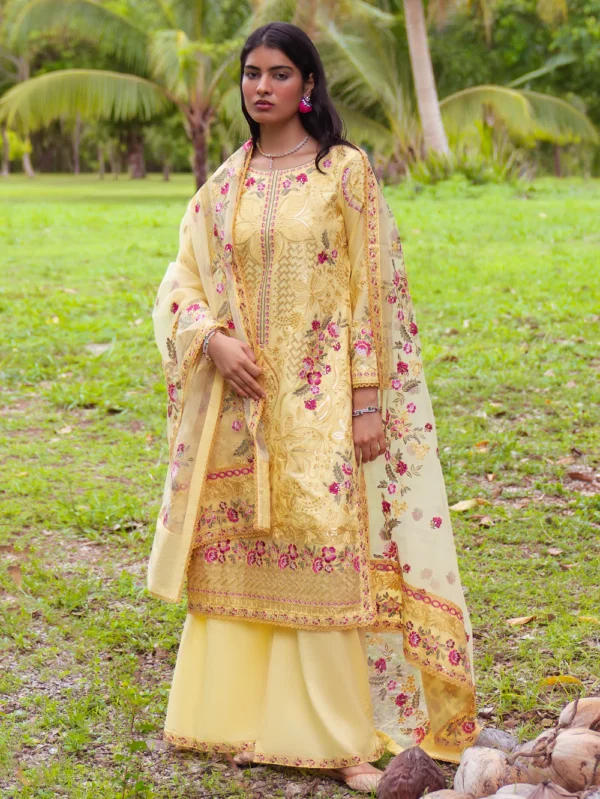 Yellow Embroidered Lawn Plazo Suit with Dupatta Ireland