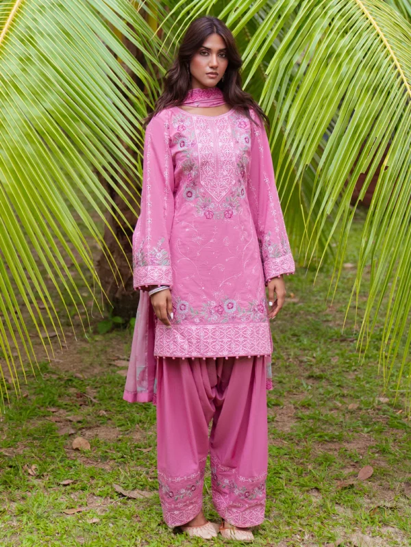 Pink Embroidered Lawn Shalwar Suit with Silk Dupatta Ireland