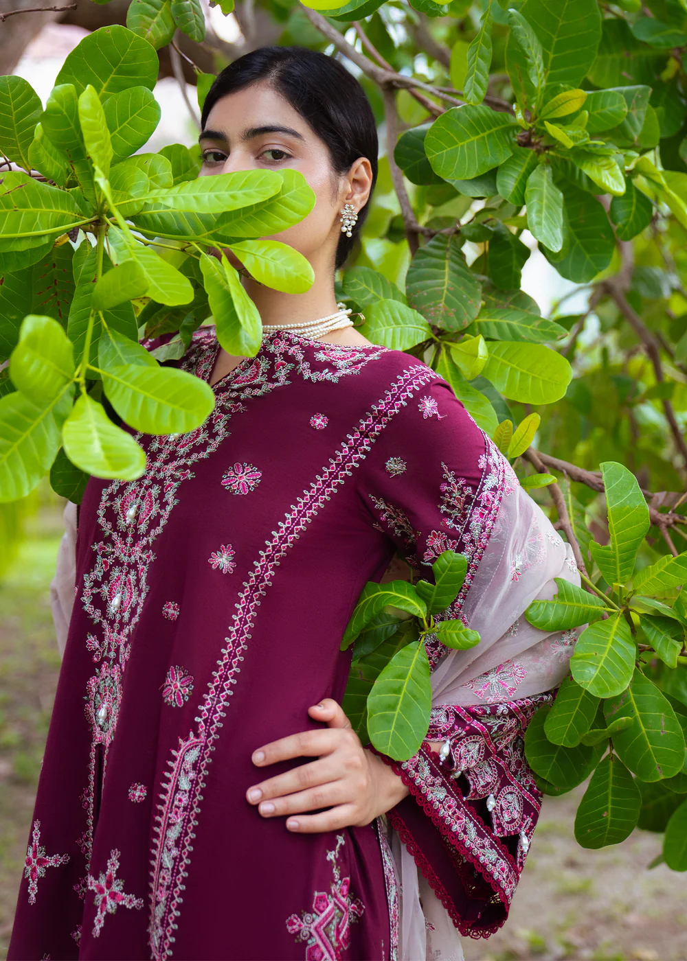 Berry Red Embroidered Lawn Plazo Suit in Ireland - Image 8