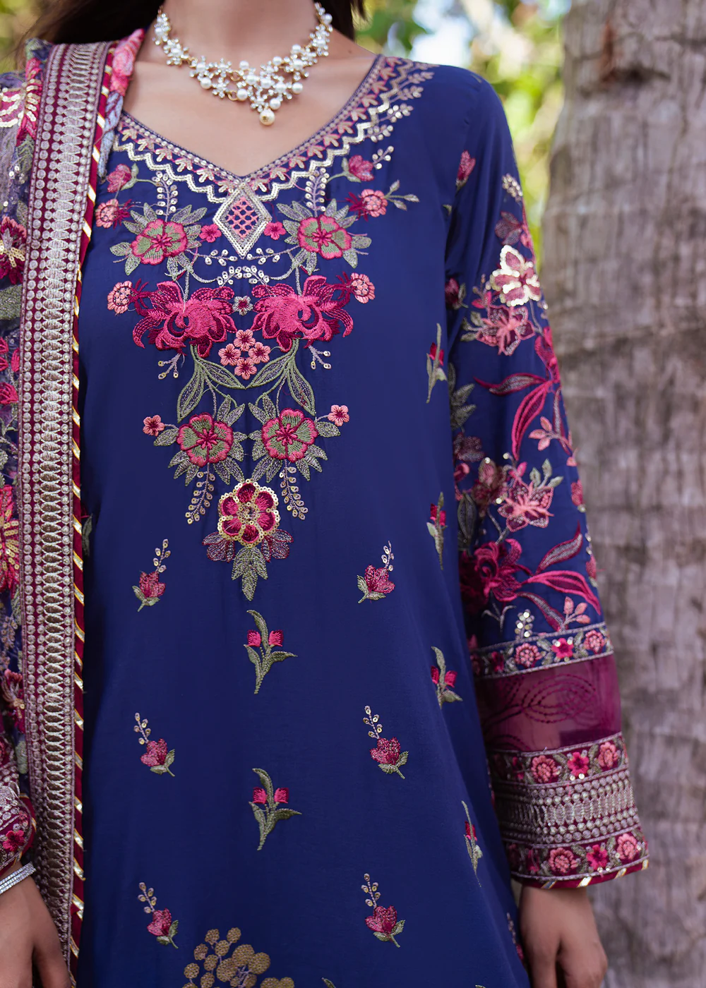 Navy Blue Pakistani Lawn Suit for Women in Ireland - Image 11