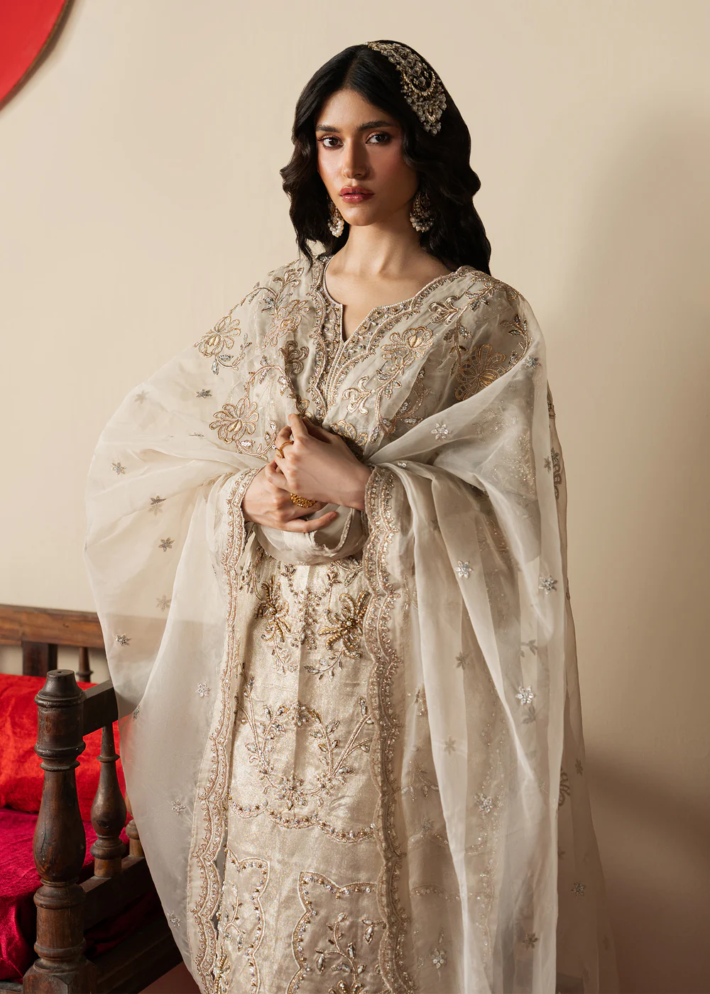 Beige Embroidered Raw Silk Formal Dress Ireland - Image 6