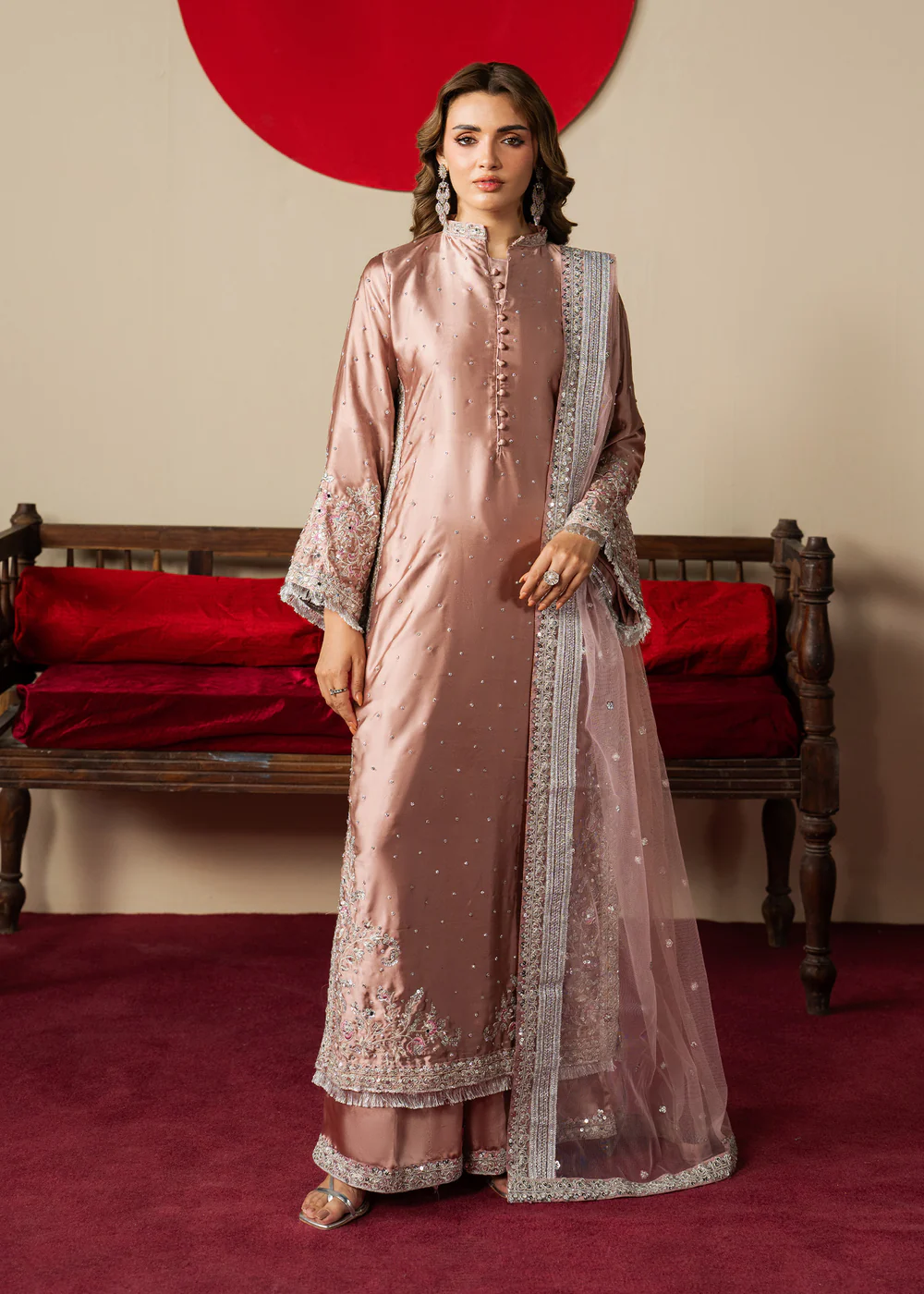 Blush Pink Embroidered Formal Dress Ireland