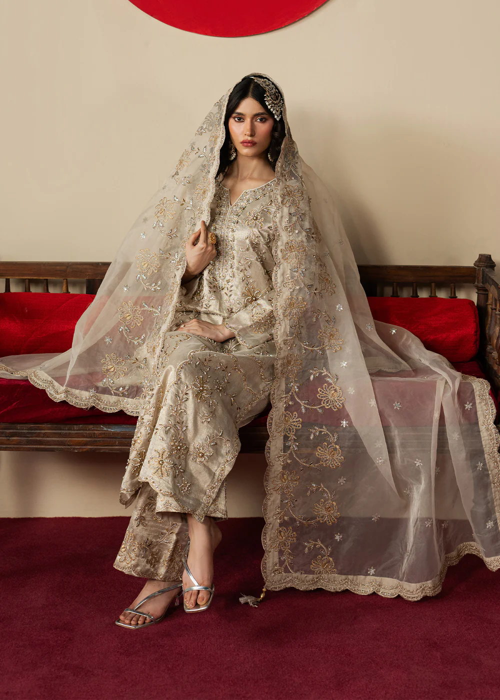 Beige Embroidered Raw Silk Formal Dress Ireland - Image 4