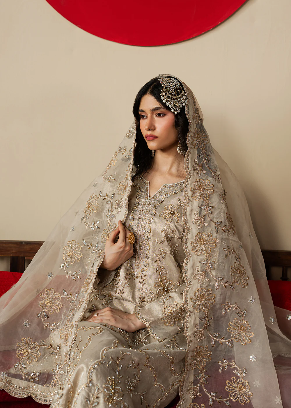 Beige Embroidered Raw Silk Formal Dress Ireland - Image 3