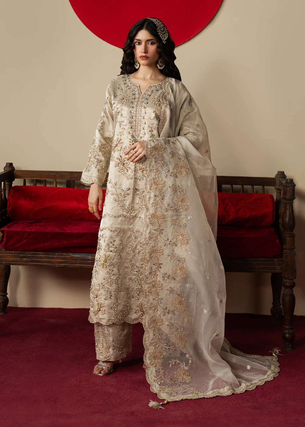 Beige Embroidered Raw Silk Formal Dress Ireland - Image 10