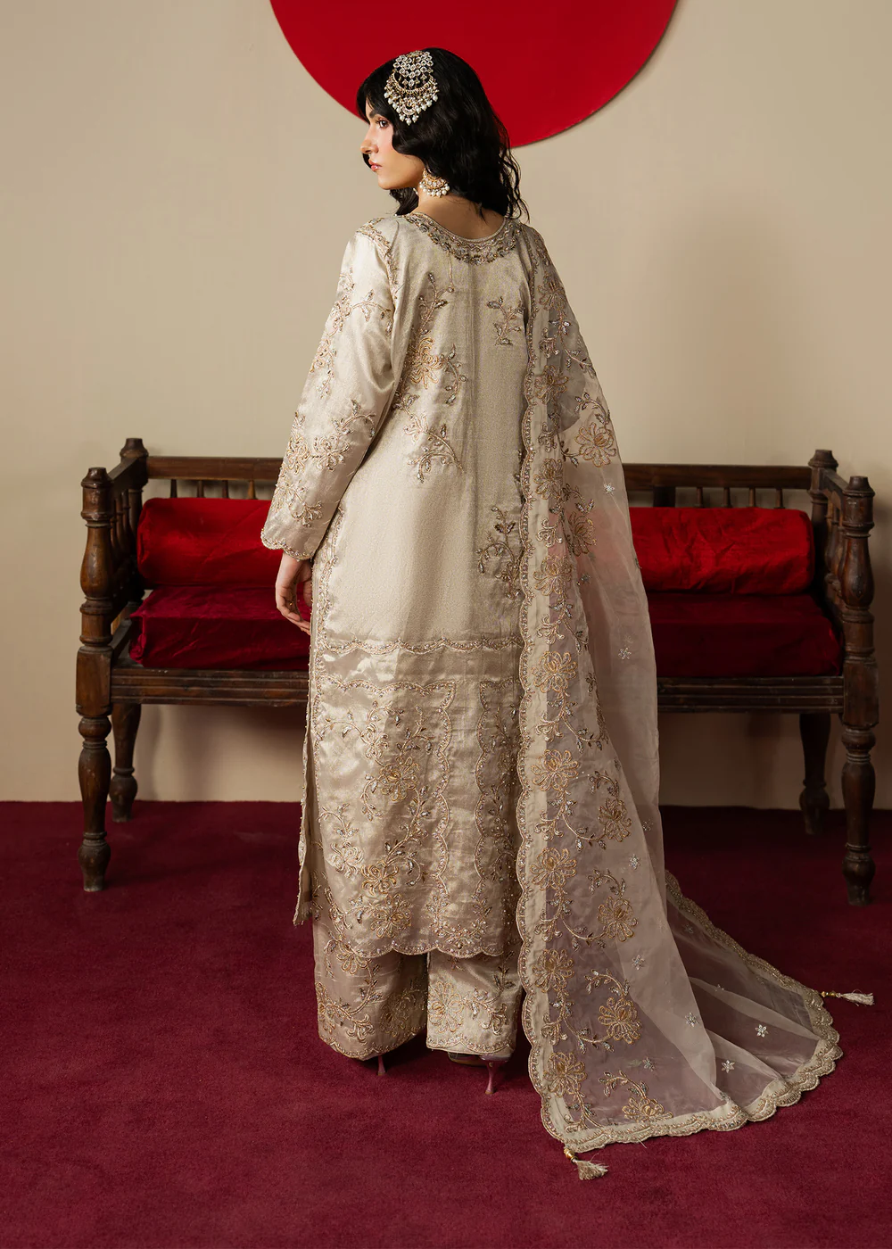 Beige Embroidered Raw Silk Formal Dress Ireland - Image 5