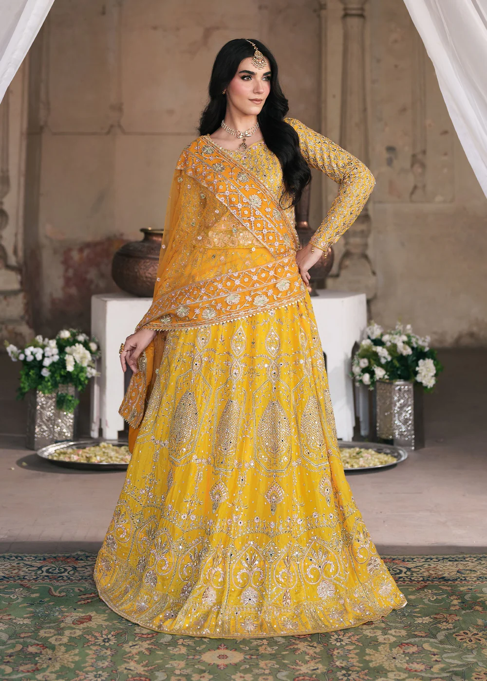 Yellow Chiffon Lehenga Party Wear Dress Ireland - Image 6