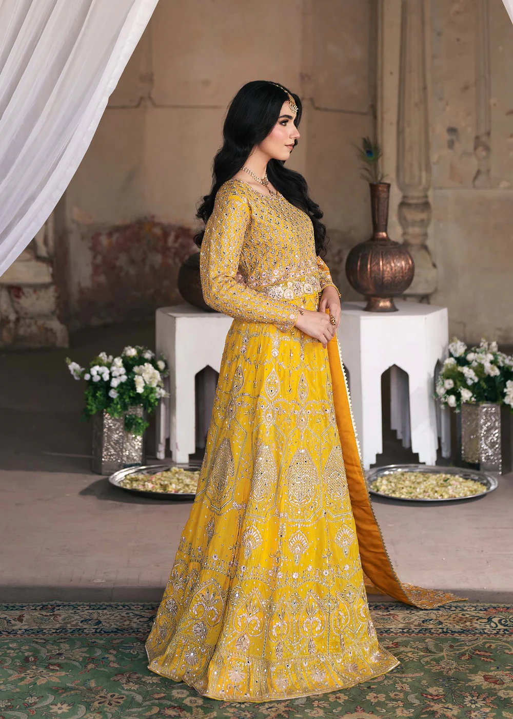 Yellow Chiffon Lehenga Party Wear Dress Ireland - Image 4