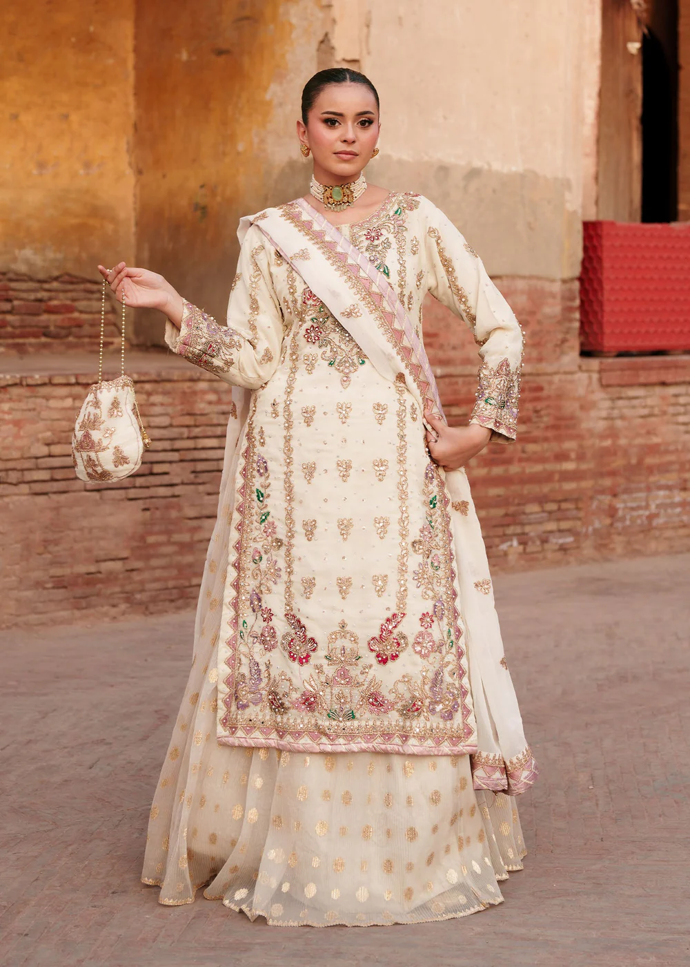 Ivory Chiffon Circular Lehenga 3pc Party Dress Set - Image 4