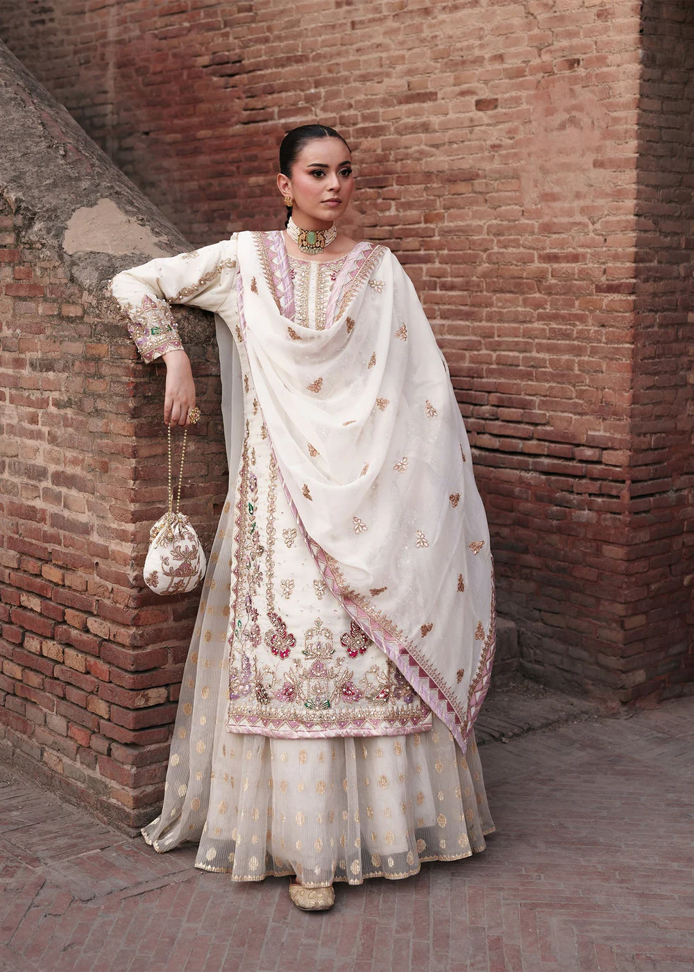Ivory Chiffon Circular Lehenga 3pc Party Dress Set - Image 2