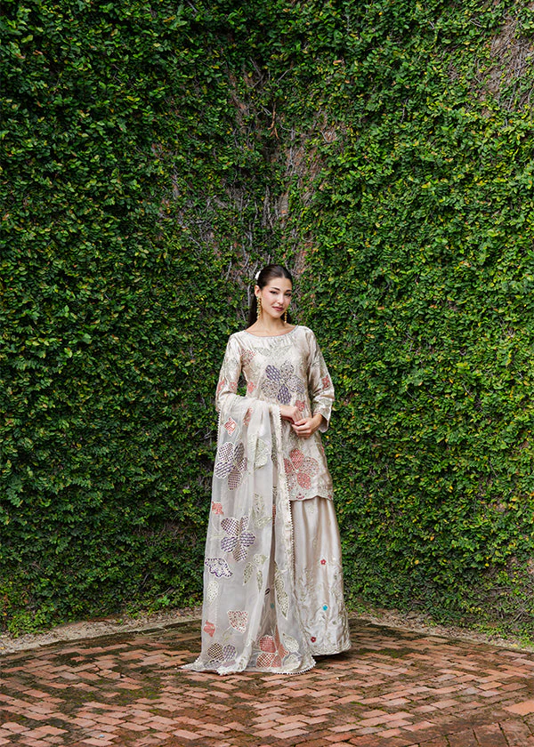 Champagne Floral Party Wear Suit in Ireland for Women - Image 2