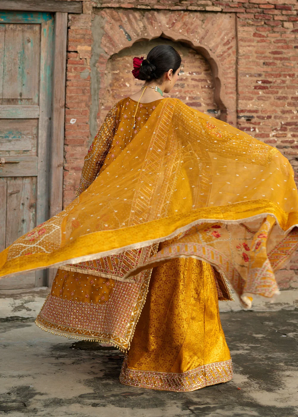 Mustard Jamawar Lehenga Suit for Weddings in Ireland - Image 6