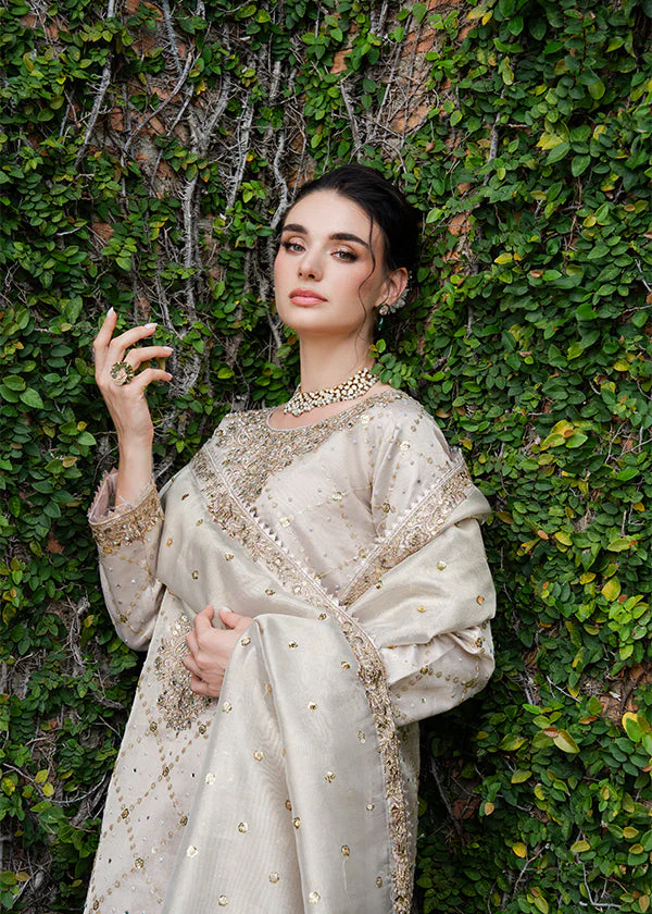Ivory Gold Embroidered Party Wear Suit in Ireland - Image 6