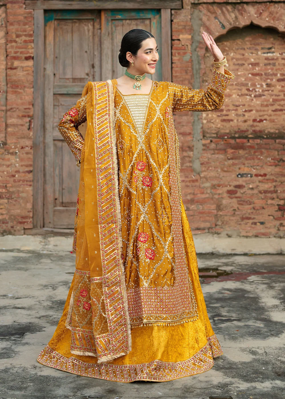 Mustard Jamawar Lehenga Suit for Weddings in Ireland - Image 13