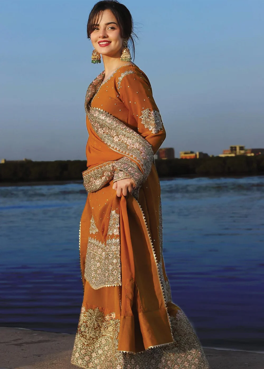 Orange Embroidered Chiffon Wedding Suit Ireland Women - Image 6