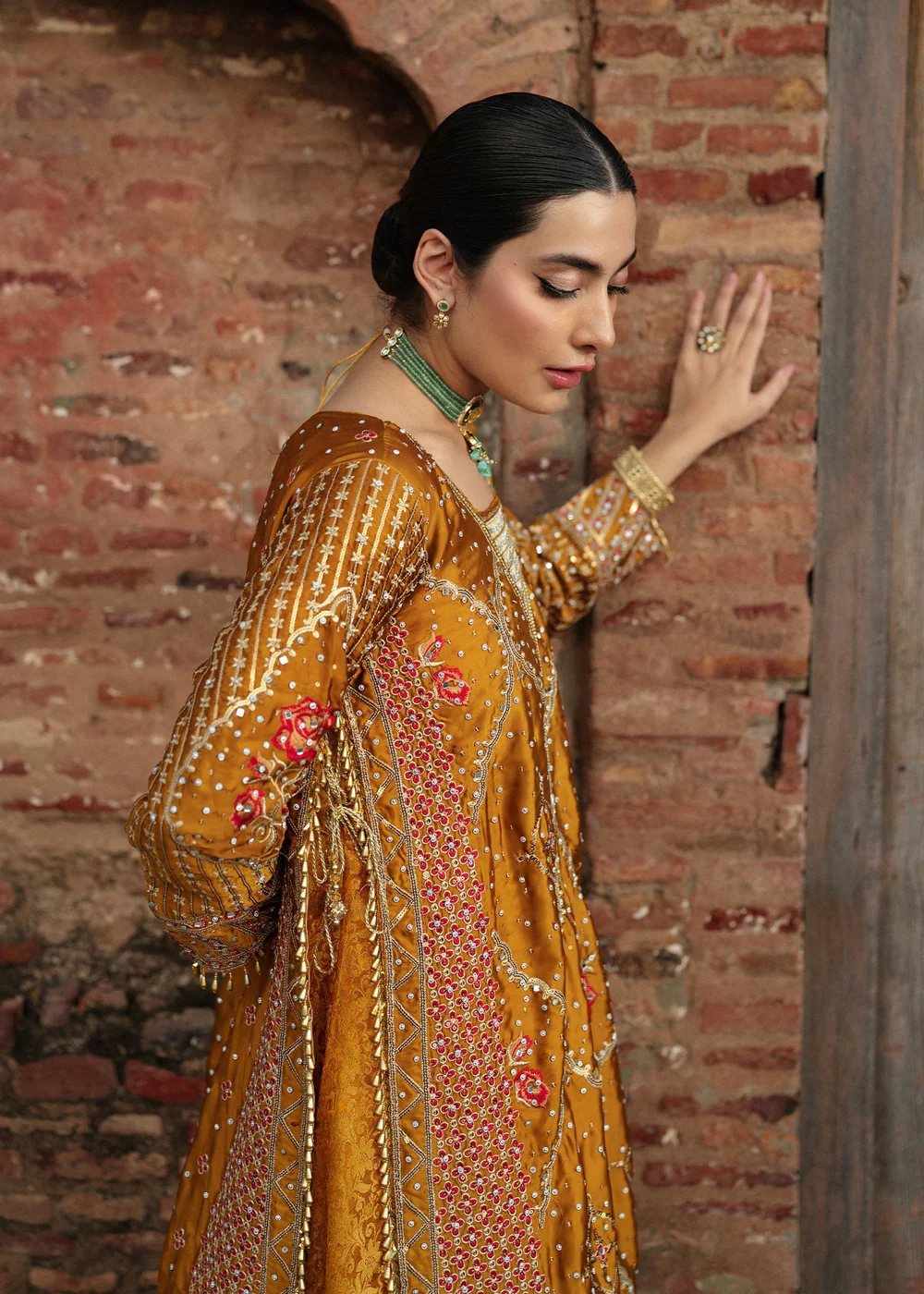 Mustard Jamawar Lehenga Suit for Weddings in Ireland - Image 2