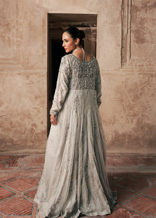Grey Silk Maxi Party Wear Dress for Women Ireland - Image 3